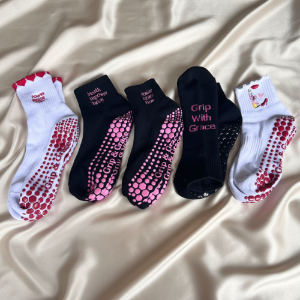 All 5 grip socks close-up on silk
