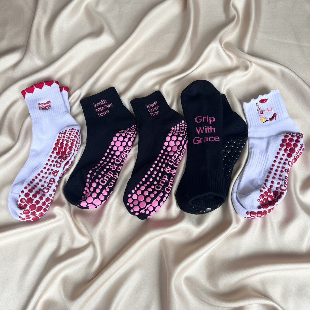 Classic grip socks on silk background