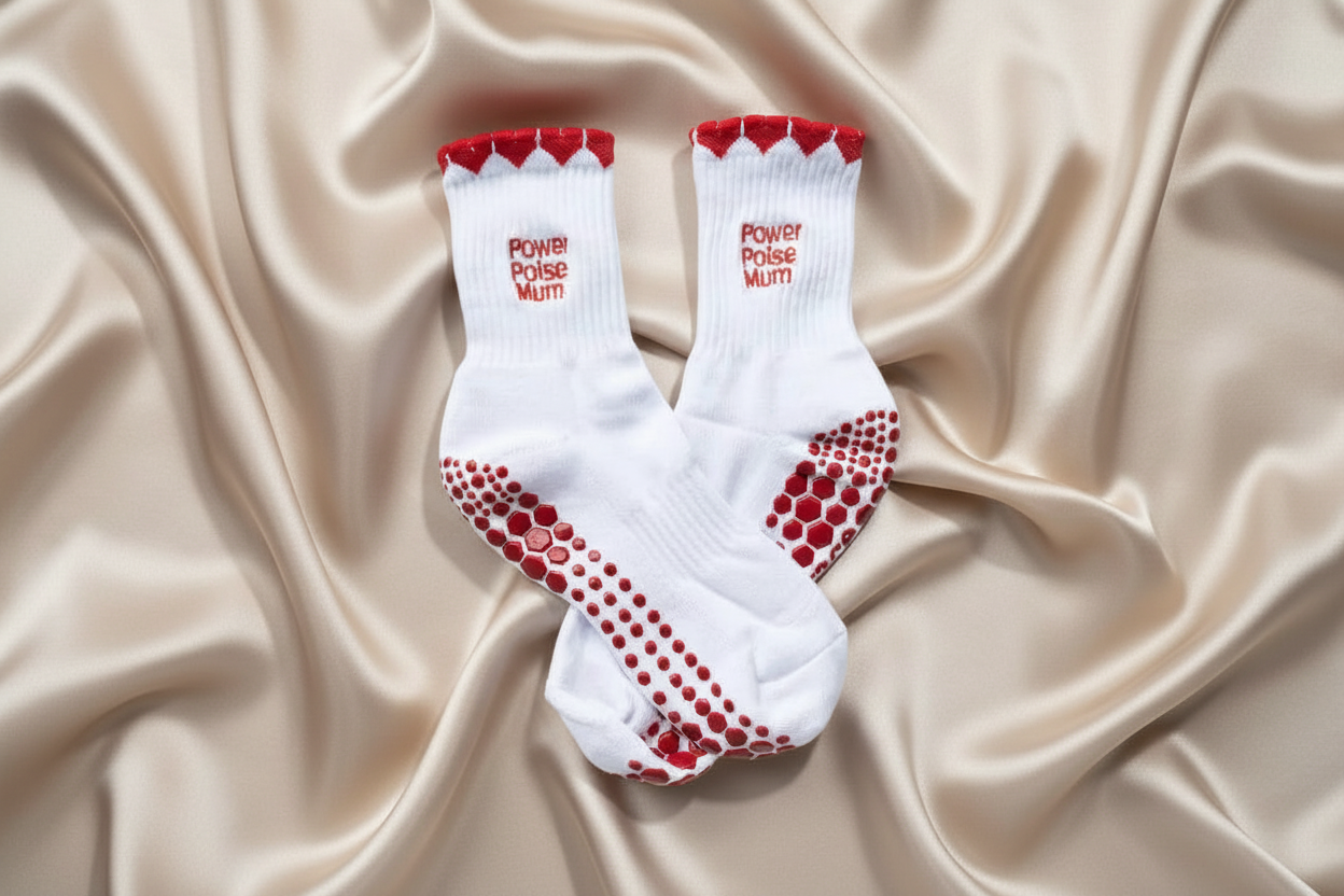 Power Poise Mum socks on silk background