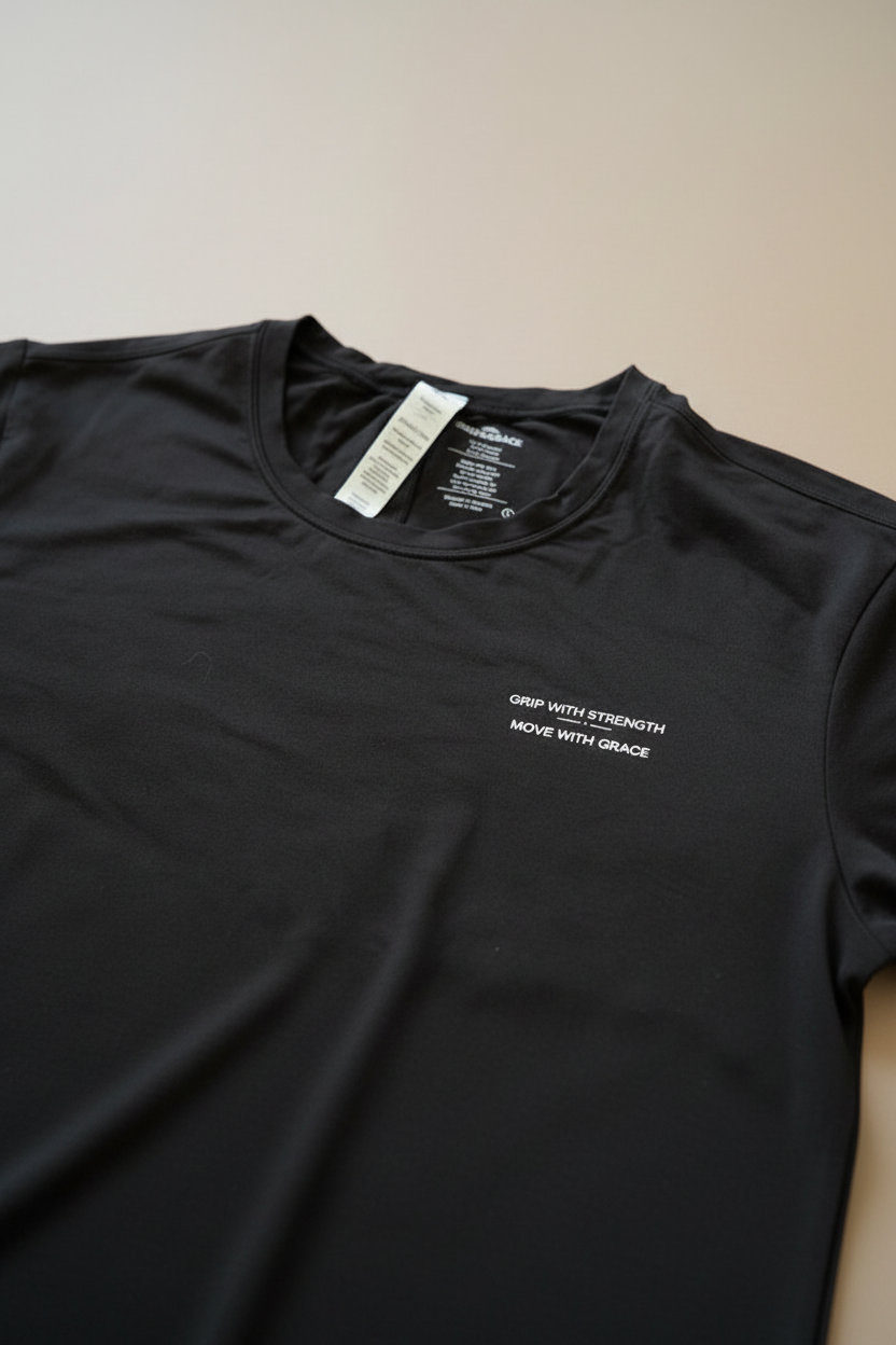 Premium detail shot of chest print and label