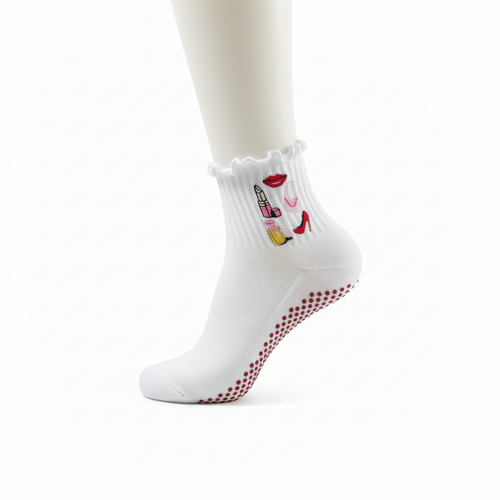 Uniform white grip sock with feminine motifs